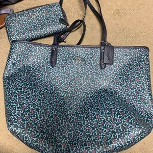 Coach Navy Reversible tote and wallet